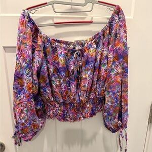 IKY & Me Tie Dye Off Shoulder Smocked Blouse | Boho Festival | Size XL NEW